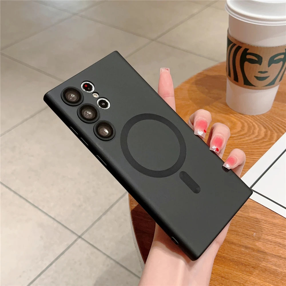 Magnetic matte wireless charging cover for Samsung S2 smartphone, featuring sleek design and easy attachment.
