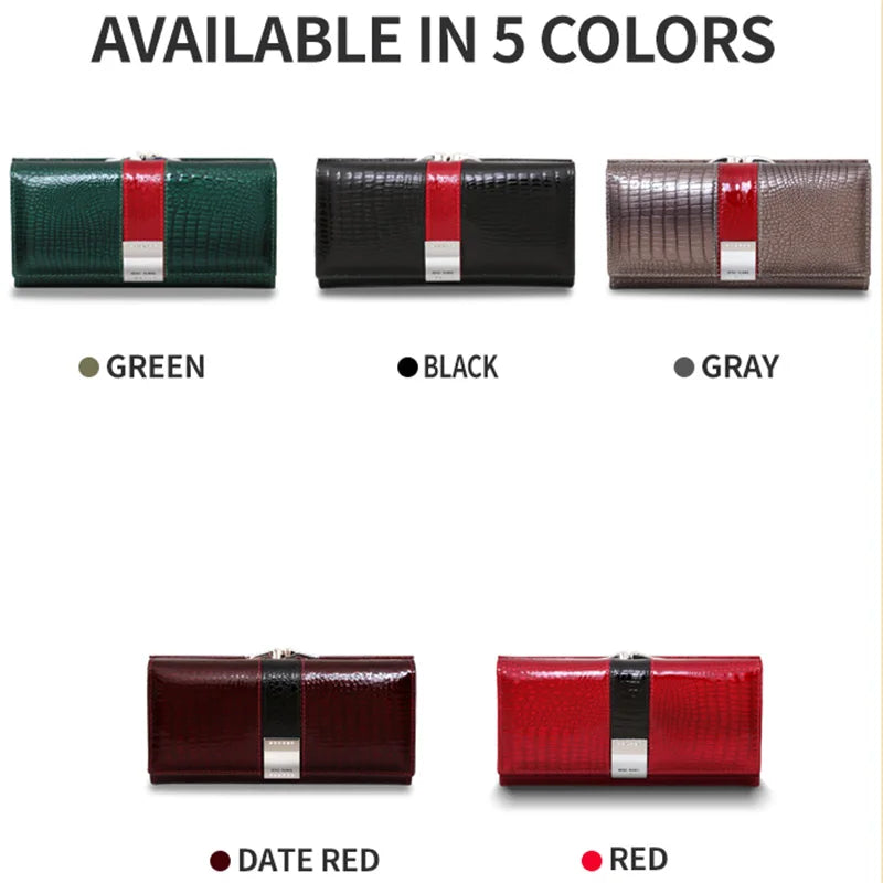 Long leather patent wallet from Corporación Turística, featuring multiple card slots and a sleek design.
