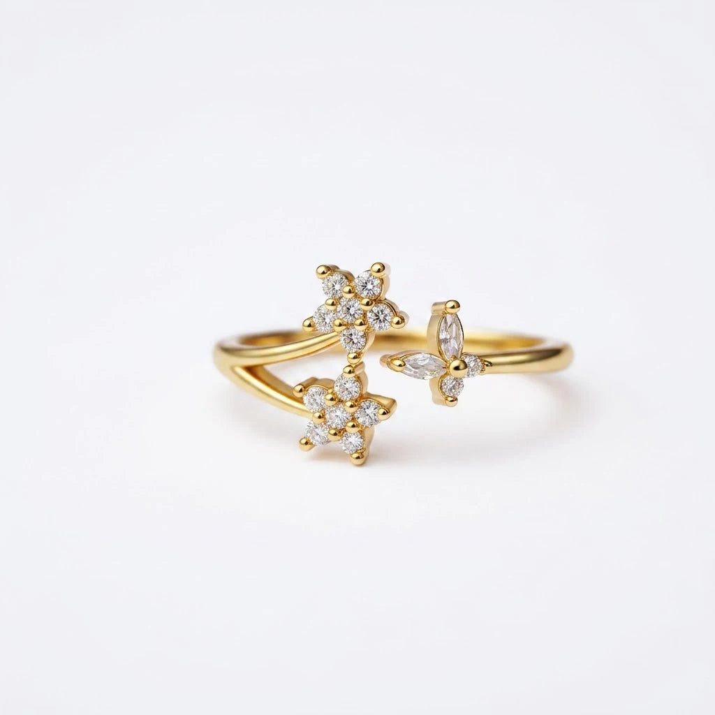 Anillo Flor Circon Colorido Ajustable Mujer Moda Vintage Regalo Joyería