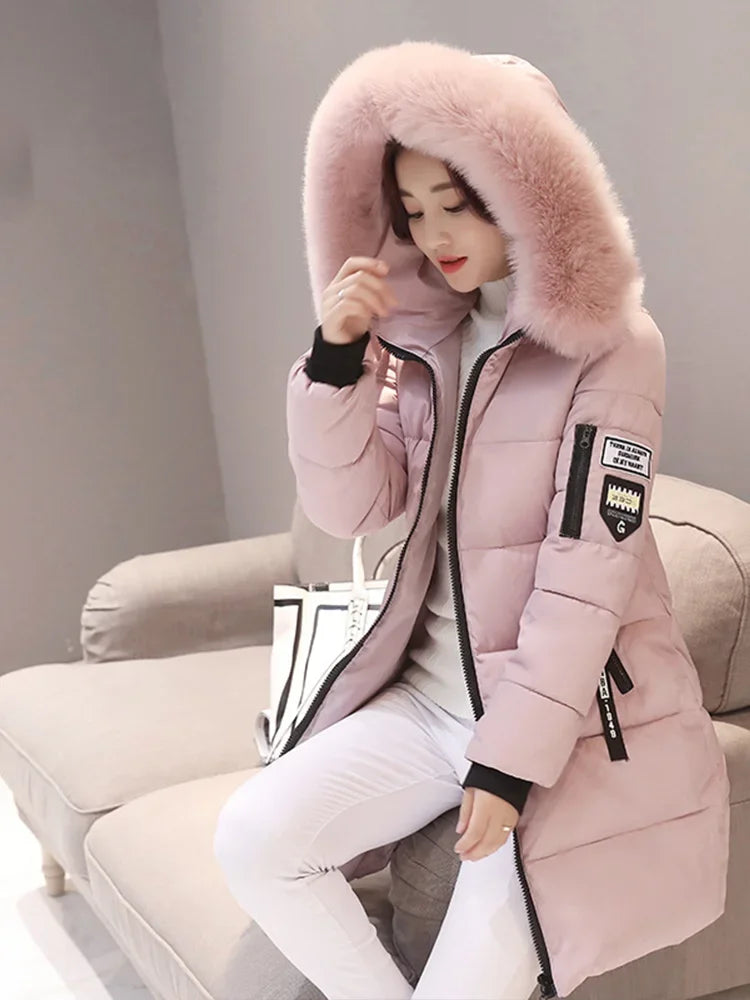 Abrigo largo de invierno para mujer con capucha y cuello ...