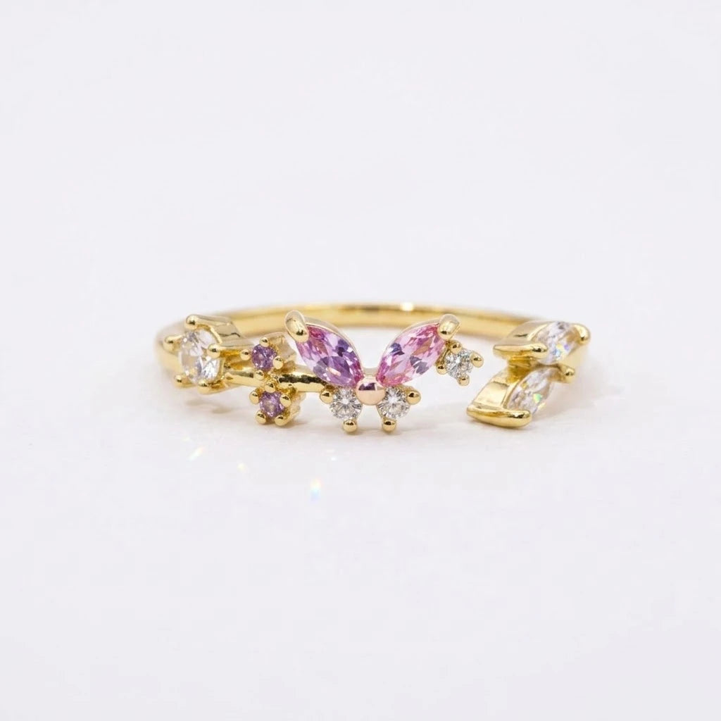 Anillo Flor Circon Colorido Ajustable Mujer Moda Vintage Regalo Joyería