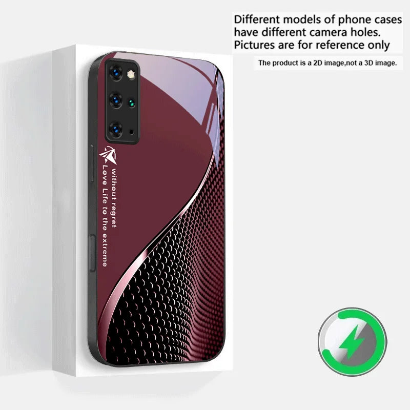 Clear glass MagSafe phone case with gradient effect for iPhone, featuring sleek design and precise cutouts for easy access.