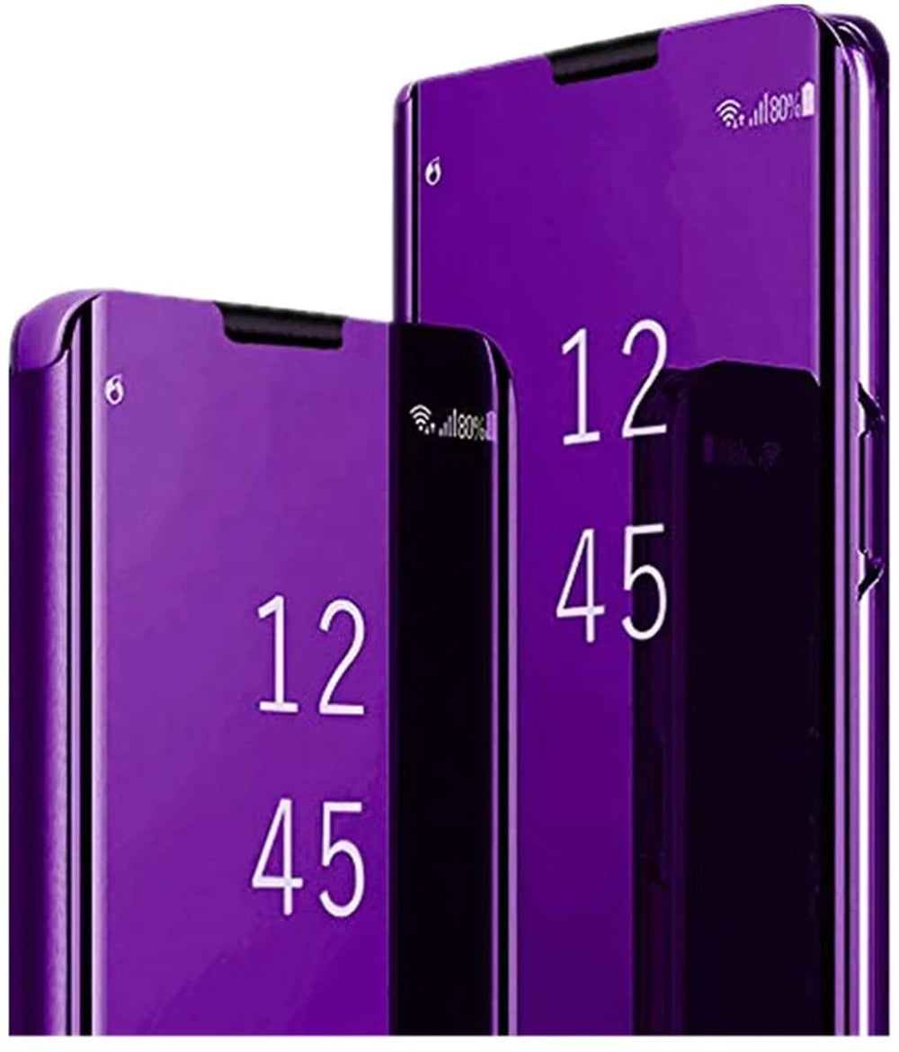 Luxury smart protective case with mirror for Samsung smartphones, featuring sleek design and high-quality materials.
