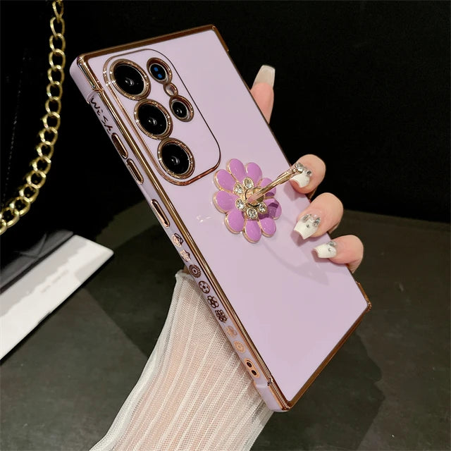 Luxury gold-plated ring case for Samsung Galaxy S24 Ultra, featuring a stylish bezel frame and elegant design.