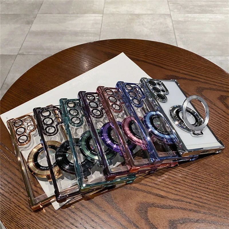 Transparent luxury case for Samsung Galaxy S25 Ultra with stylish frame, designed by Corporación Turística.