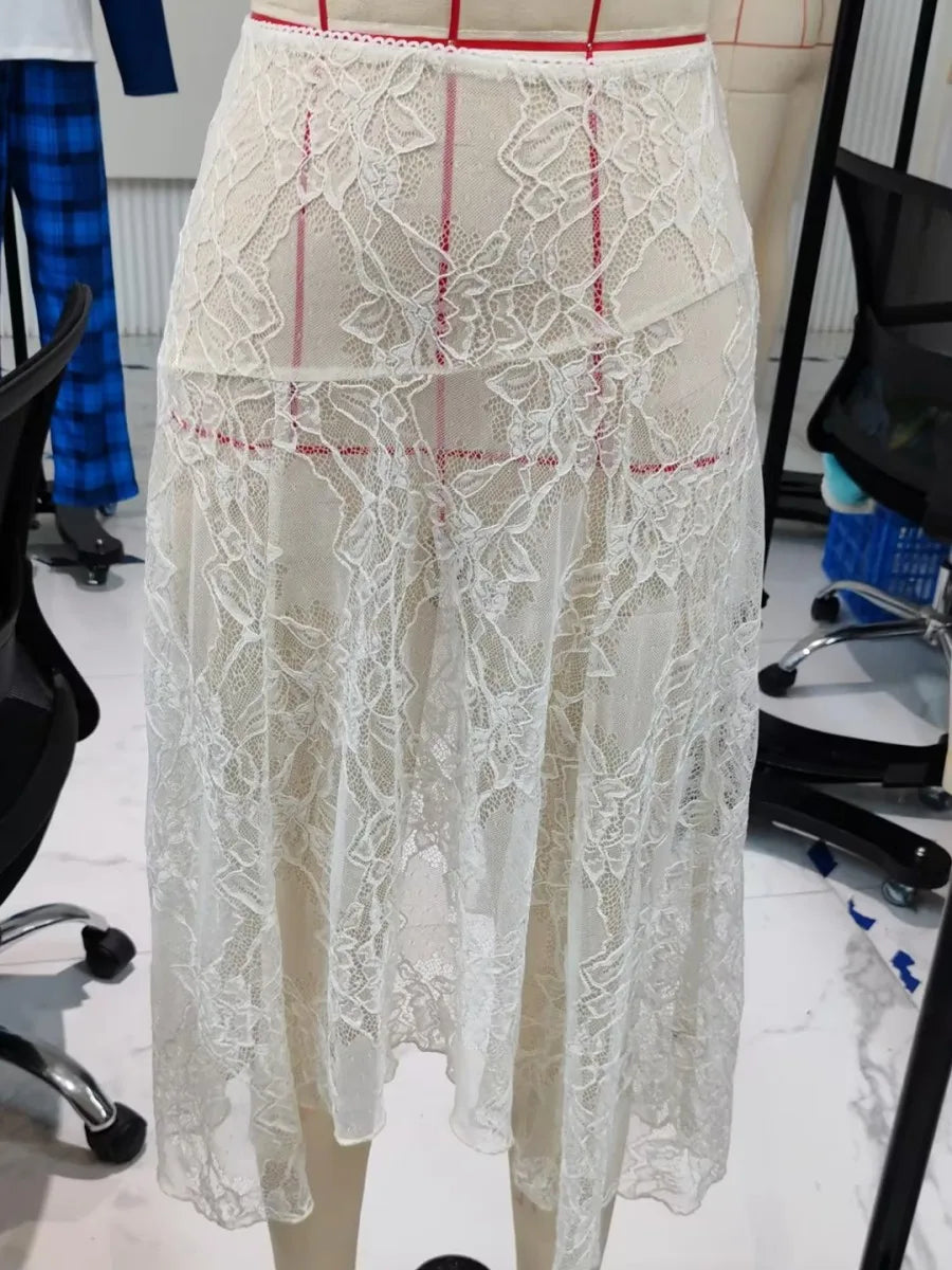 Falda de encaje transparente sexi de verano para mujer, f...