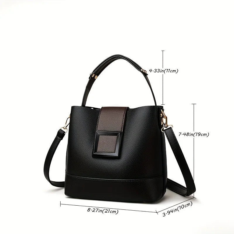 Elegant Solid Color Bucket Bag with Adjustable Shoulder S...