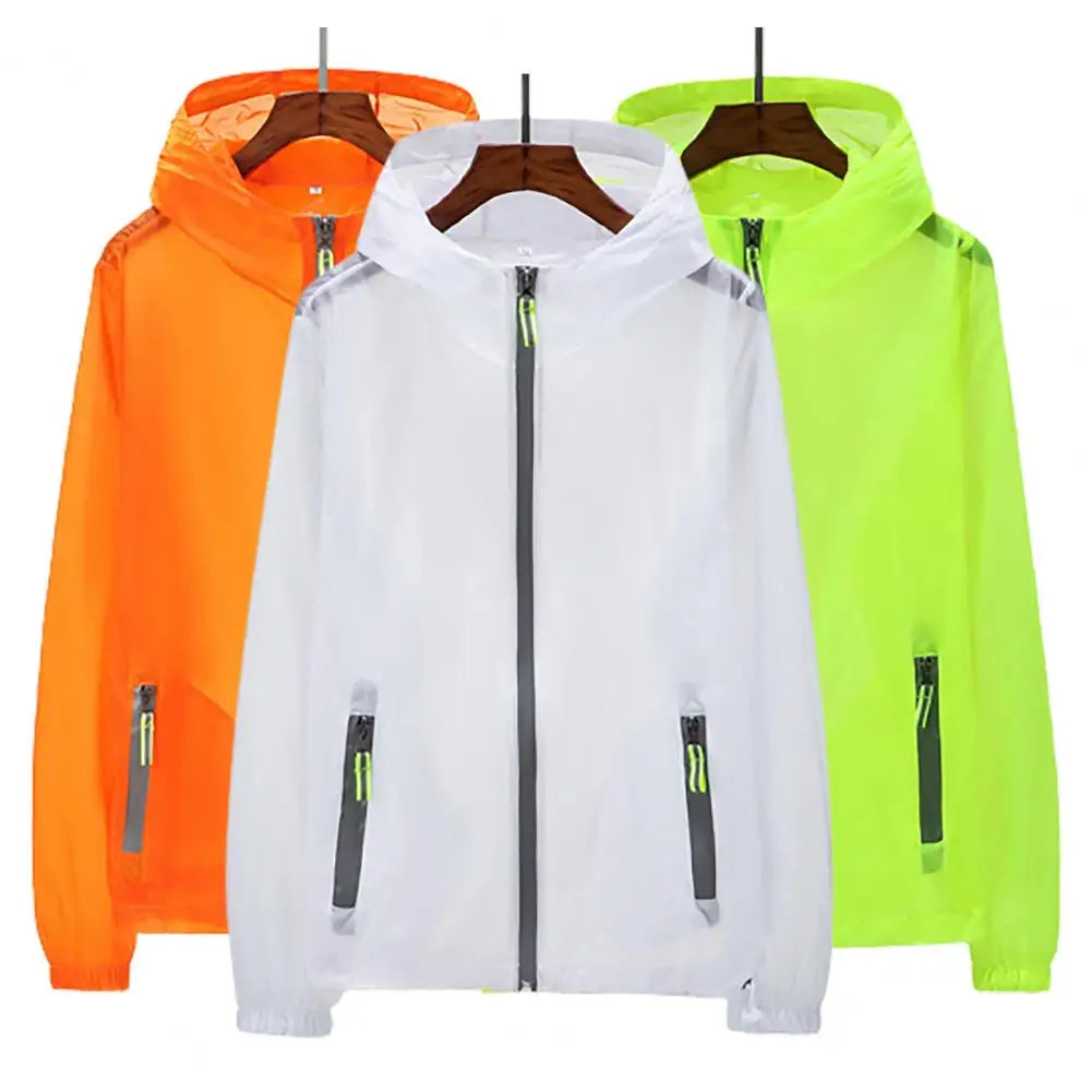 Reflective men's sun protection jacket by Corporación Turística, lightweight outdoor coat with reflective details for safety.