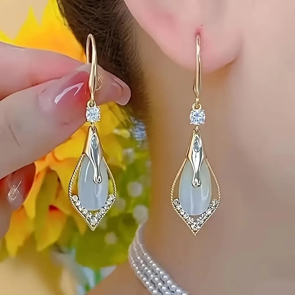 Pendientes colgantes exquisitos de piedra de ojo de gato ...