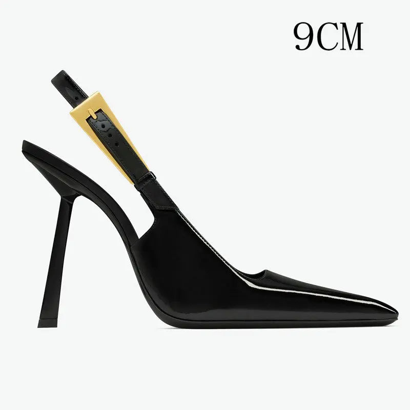 Nuevas sandalias de tacón alto de charol negro para mujer...