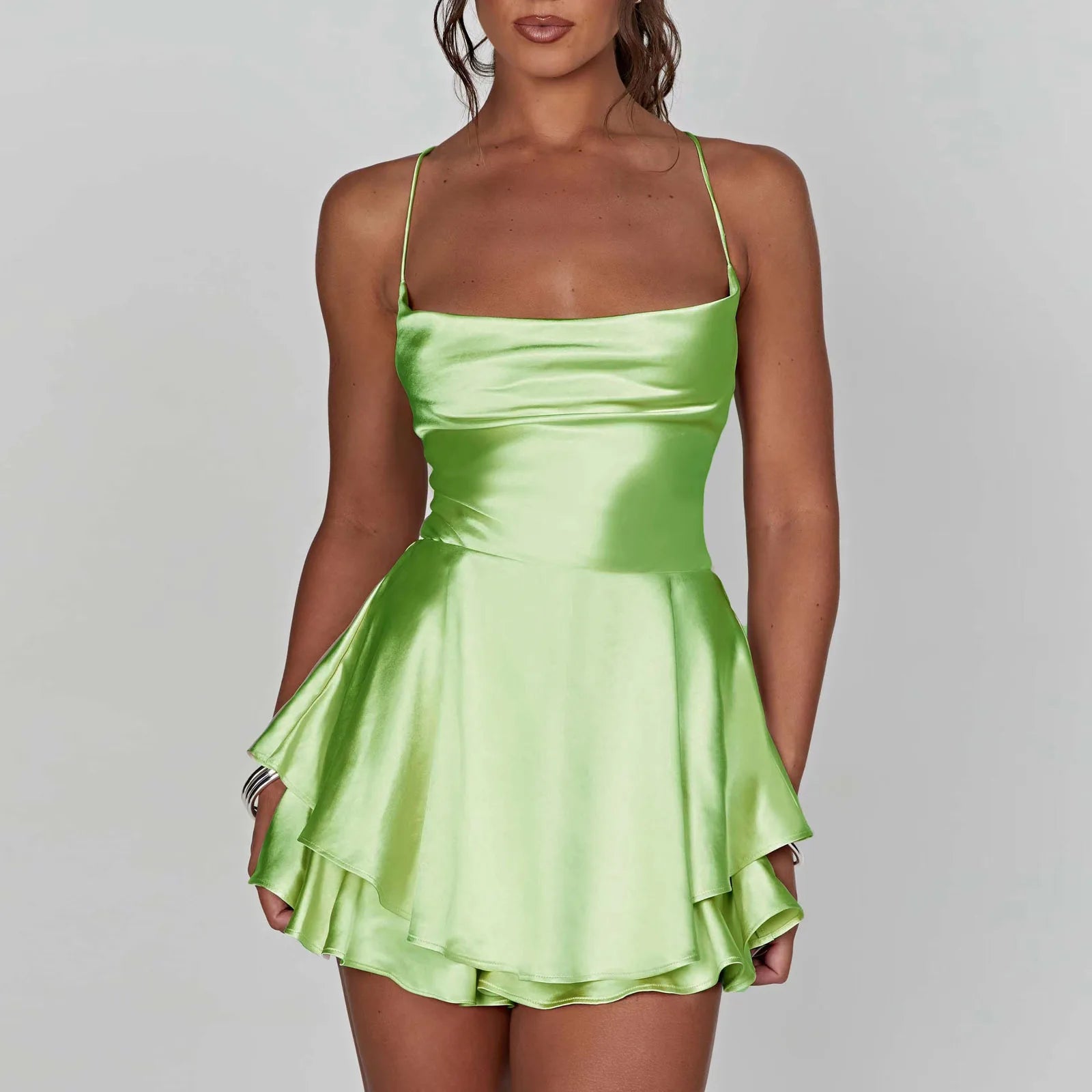Camisones sexis de seda satinada para mujer, vestido liso...
