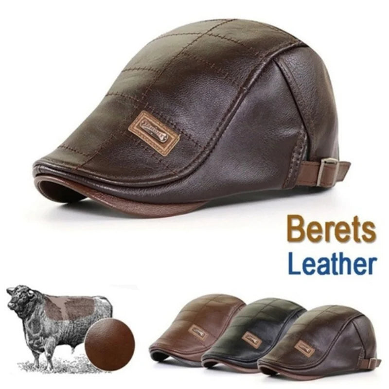 Gorra Boina Cuero Retro Hombre Invierno Cálida Ajustable - Corporación Turística