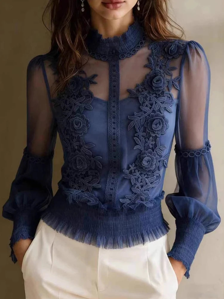 Blusa Elegante de Color Sólido para Primavera/Verano, Blu...