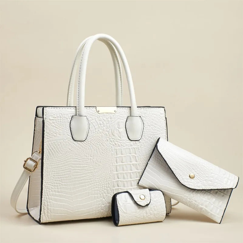 Bolsos de mano de piel con patrón de cocodrilo para mujer...