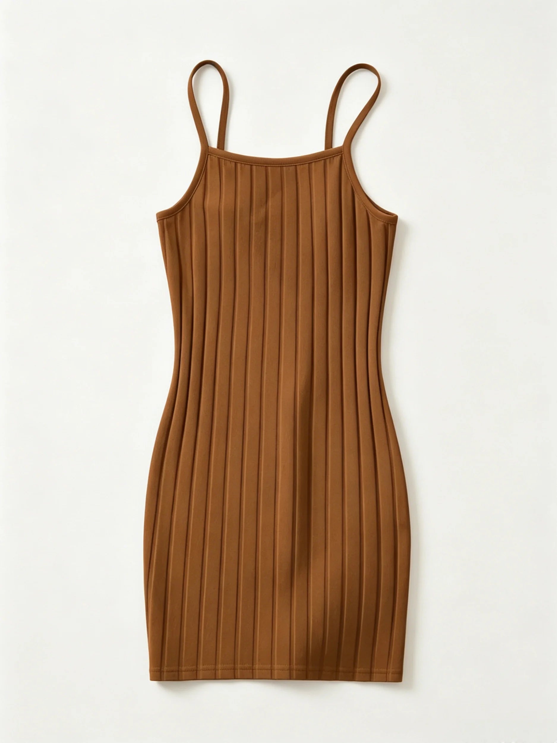 Vestido mini ajustado de punto acanalado marrón para muje...