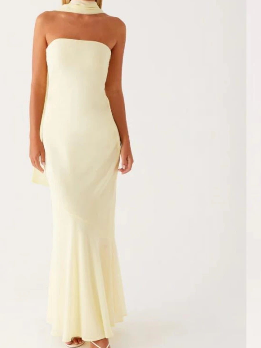 Vestido largo ajustado para mujer con pañuelo, vestido ma...