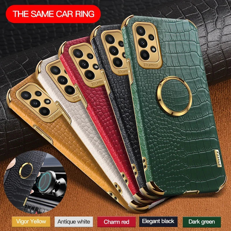 Leather crocodile-pattern phone case for Samsung Galaxy, featuring a stylish and protective design by Corporación Turística.