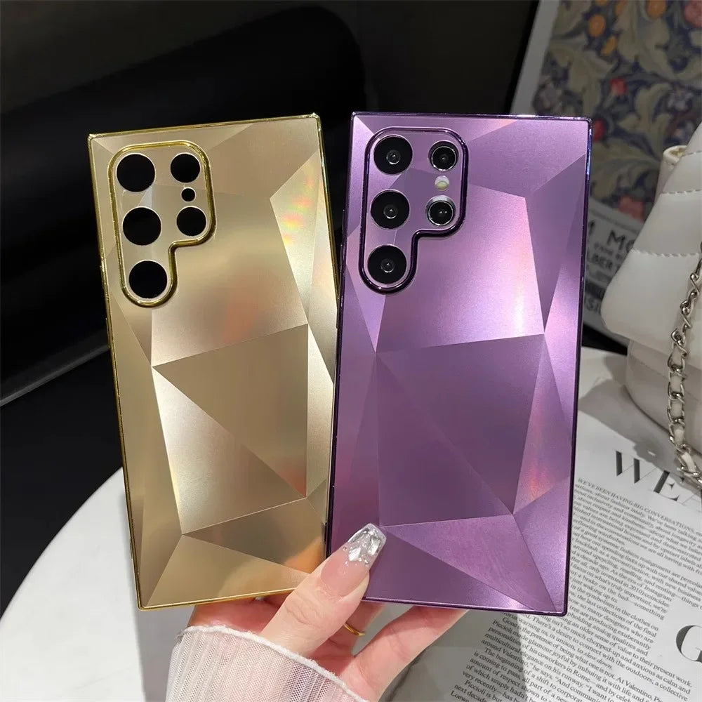 3D diamond-patterned matte phone case for Samsung by Corporación Turística, showing a textured, stylish protective cover.