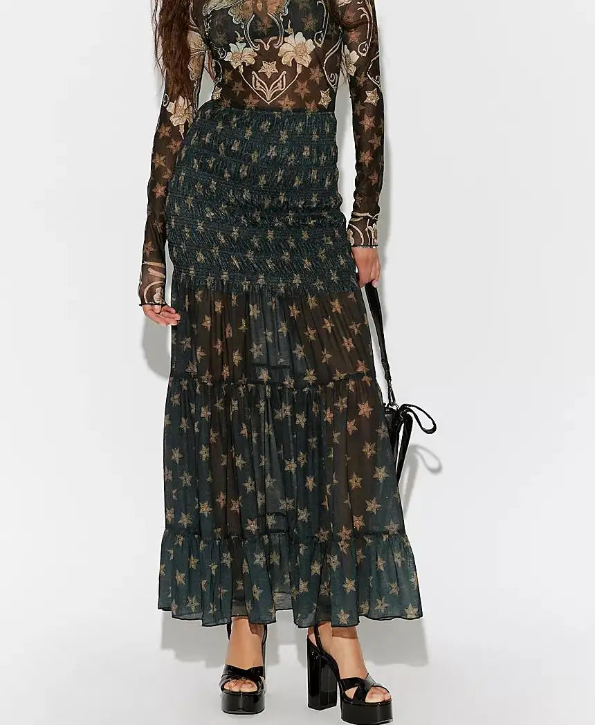 Faldas Fluidas Elegantes para Mujer, Falda Larga con Vola...