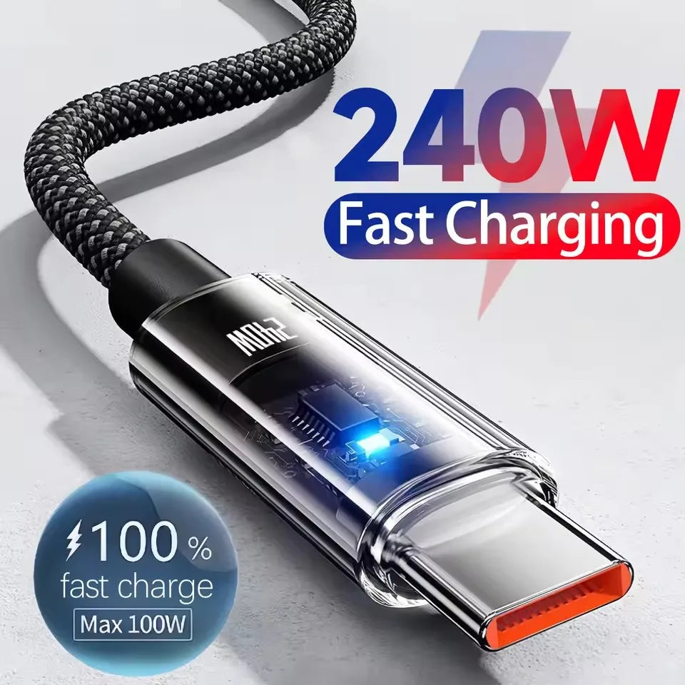 Cable USB C 240W Carga Rápida Nylon LED | Carga y Datos