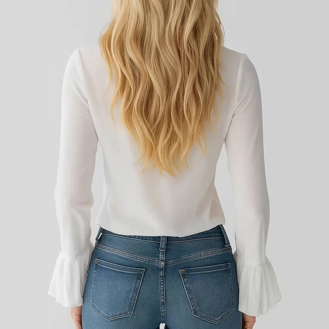 Blusa de mujer con volantes y cordones, manga larga acamp...