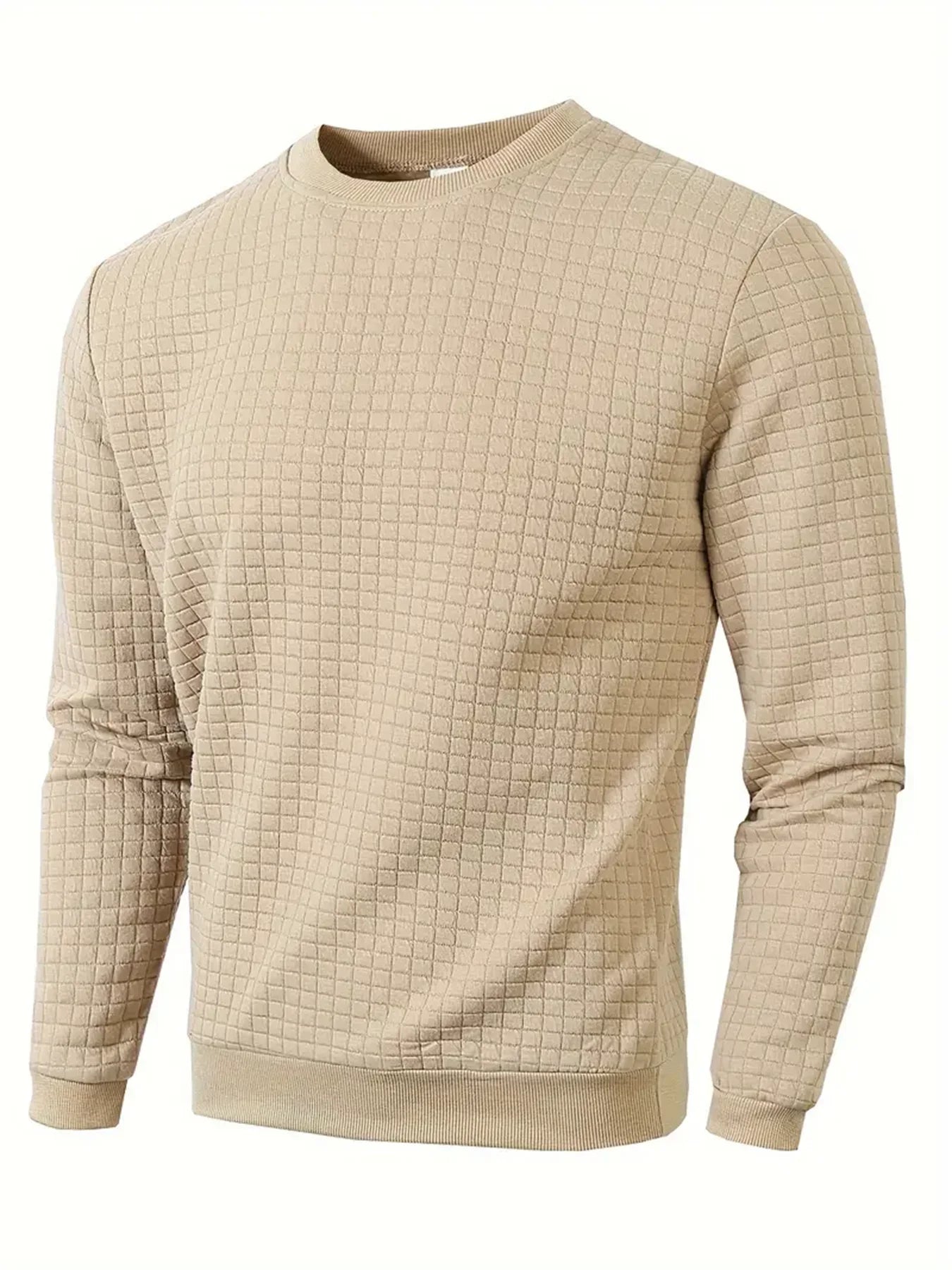 Jersey de cuello redondo para hombre, sudadera informal de Color sólido con cuadros de Jacquard, suéteres ajustados cálidos de manga larga, ropa de calle de punto, otoño