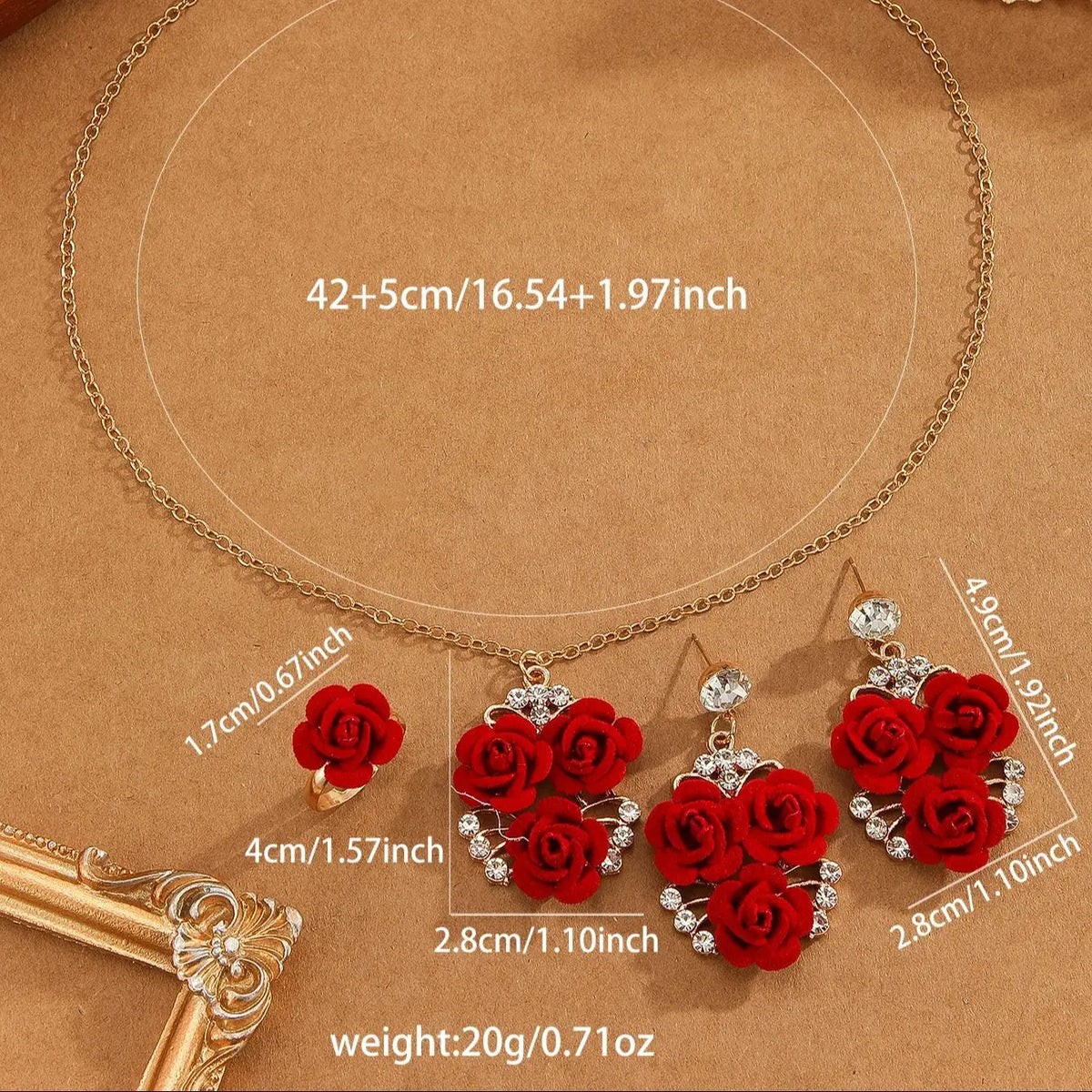 Set of 4 romantic red roses with intricate details, perfect for decorative or gift purposes, by Corporación Turística.