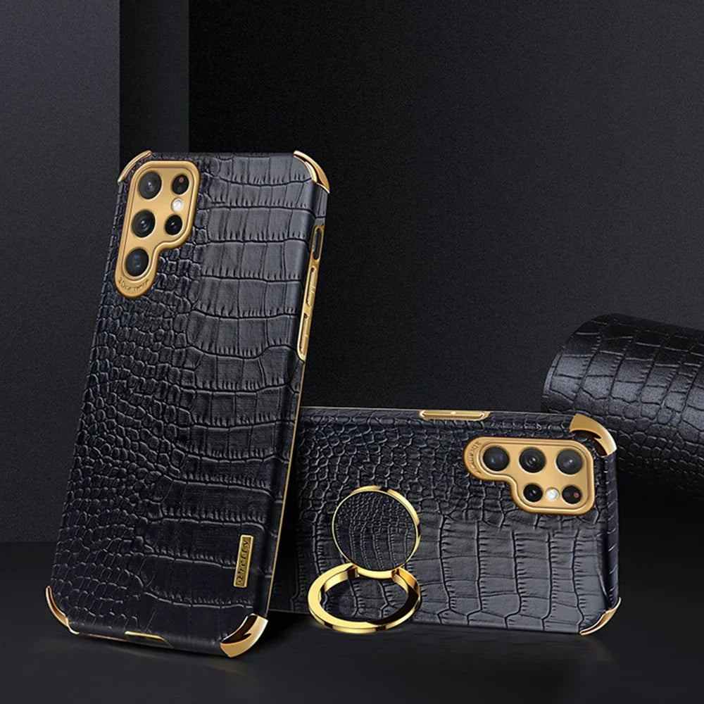 Leather Samsung Galaxy S23 Ultra case with patterned design, showcasing the protective and stylish phone cover by Corporación Turística.
