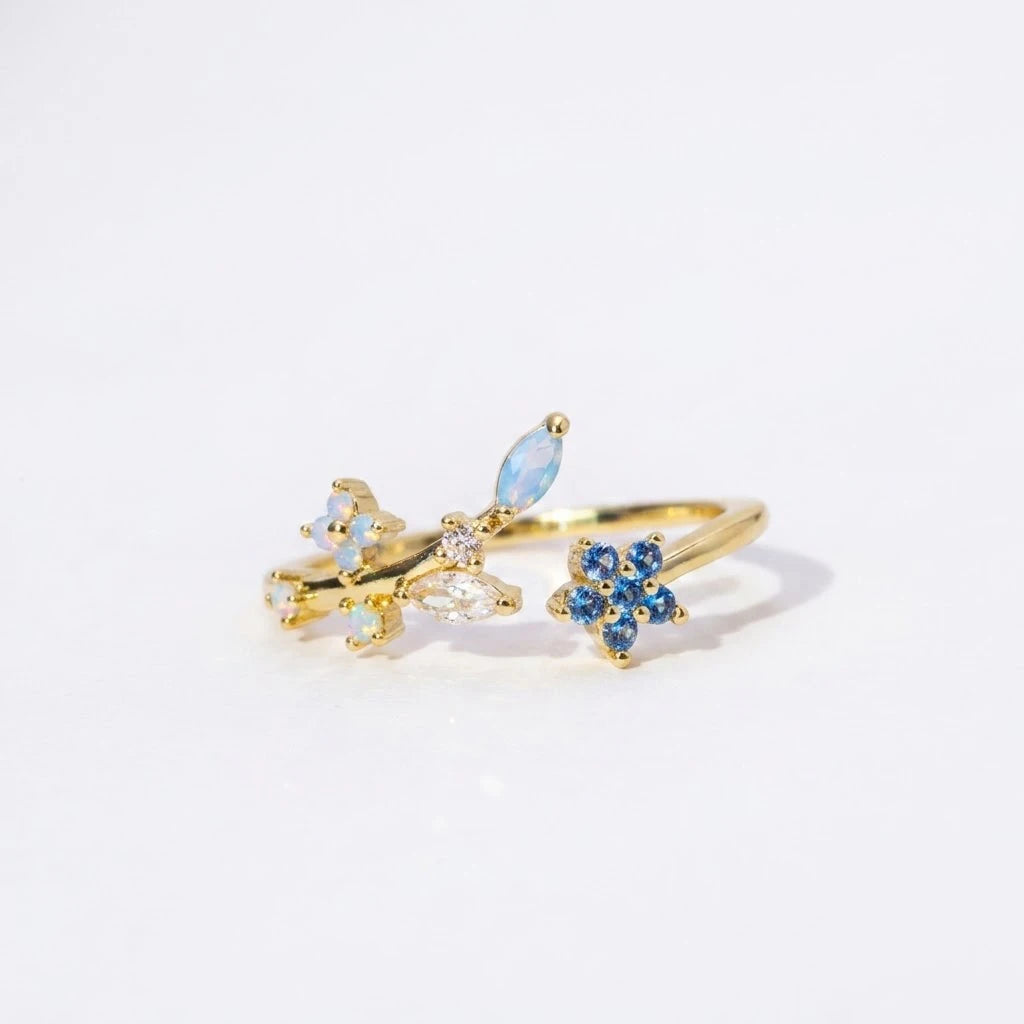 Anillo Flor Circon Colorido Ajustable Mujer Moda Vintage Regalo Joyería