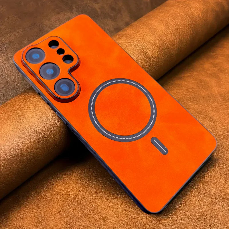 Luxury leather magnetic phone case for Samsung Galaxy S26 by Corporación Turística, featuring a sleek, stylish design with secure magnetic closure.