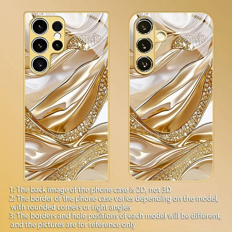 Gold wave pattern phone case by Corporación Turística, stylish protective cover for smartphones with a vibrant wave design.
