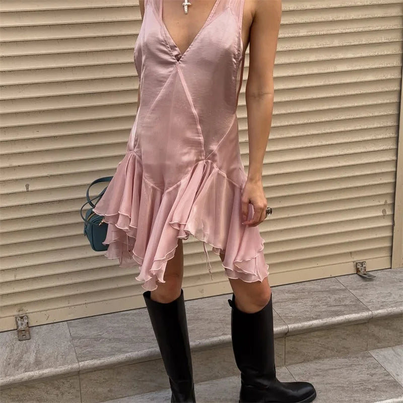 Vestido sin mangas con cuello en V profundo para mujer, v...