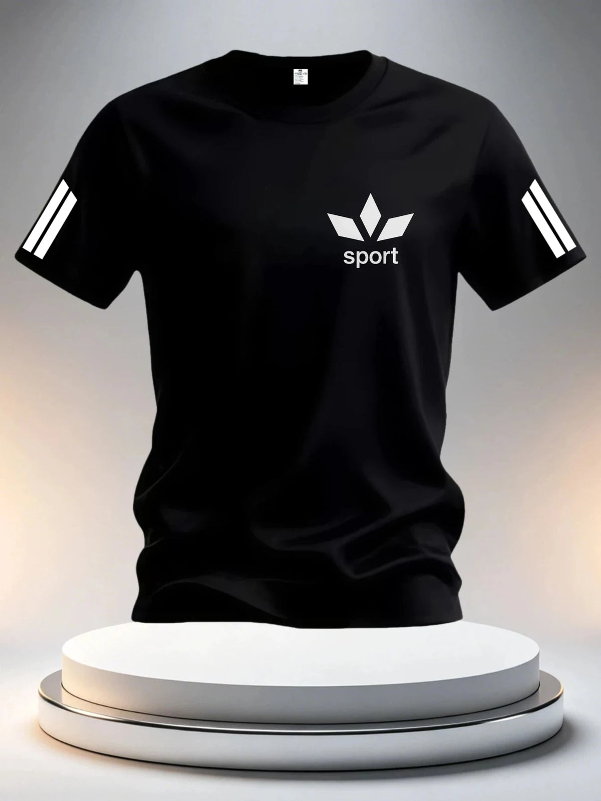 Men's summer sports T-shirt with colorful stripe design, lightweight and breathable fabric from Corporación Turística.