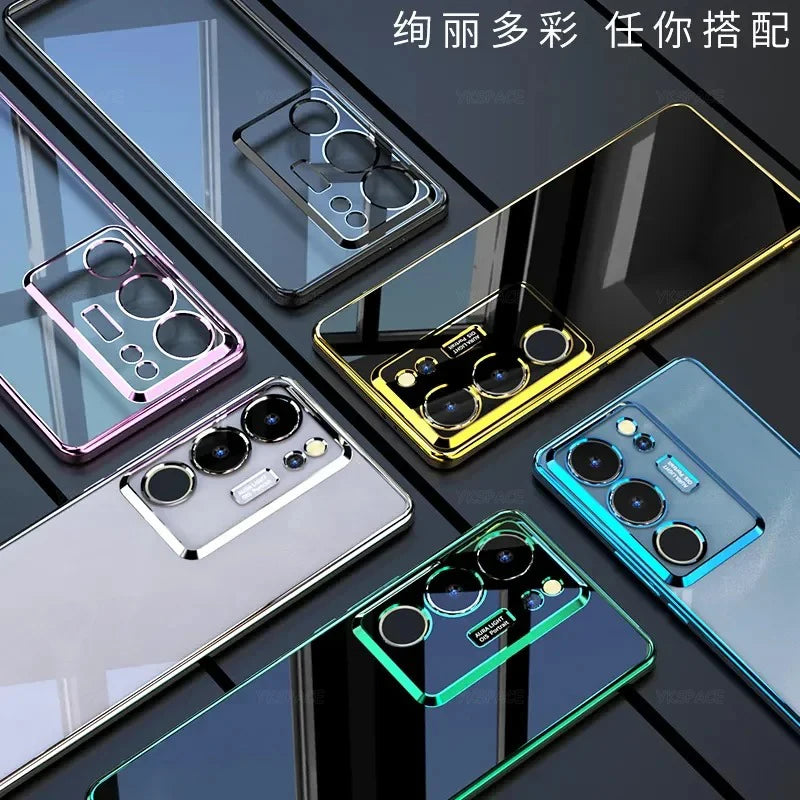 Transparent silicone phone case with protective coating, designed for a sleek fit and durability for smartphones.