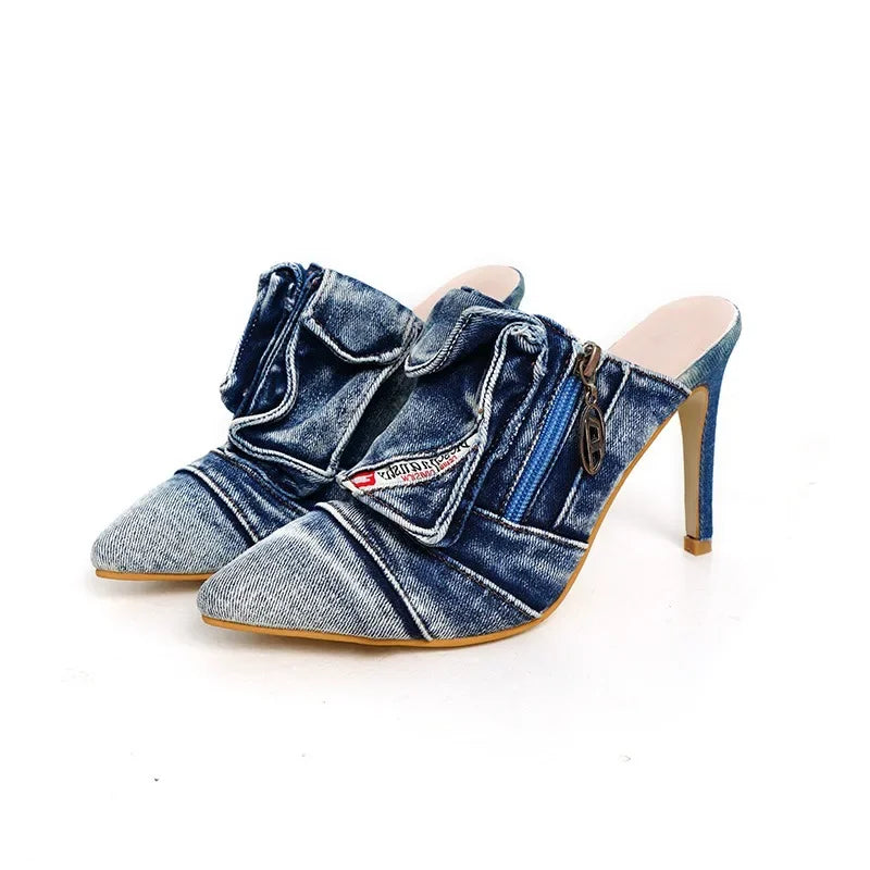 Zapatillas con cremallera para mujer, zapatos de tacón al...
