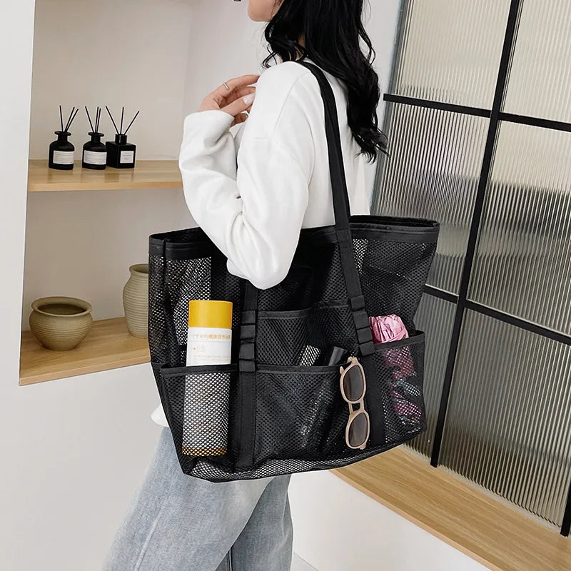 Bolso de Lona Grande Yogodlns: Elegante Tote Malla para Playa y Trabajo