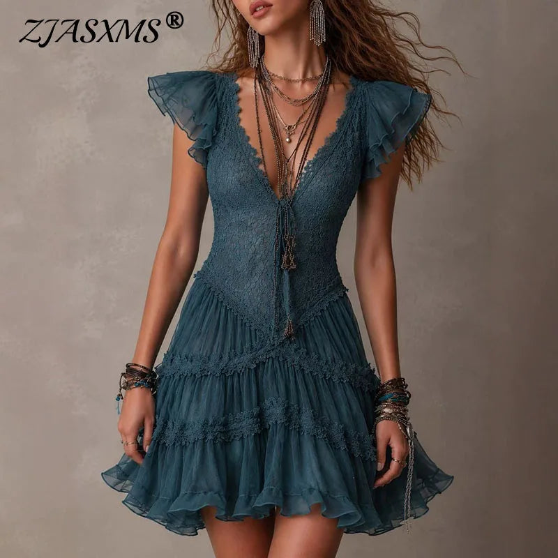 Vestidos cortos sexys con cuello en V profundo y diseño h...