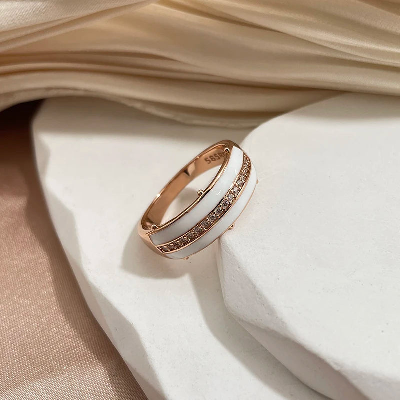 SYOUJYO anillos de esmalte blanco para mujer circón Natur...