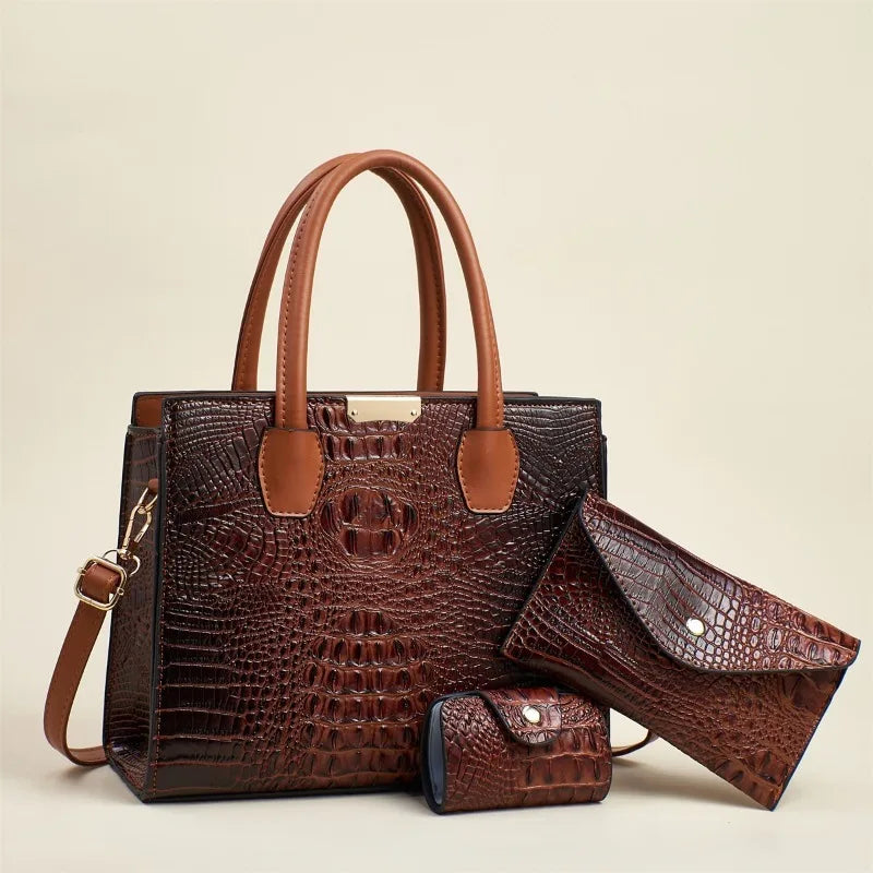 Bolsos de mano de piel con patrón de cocodrilo para mujer...