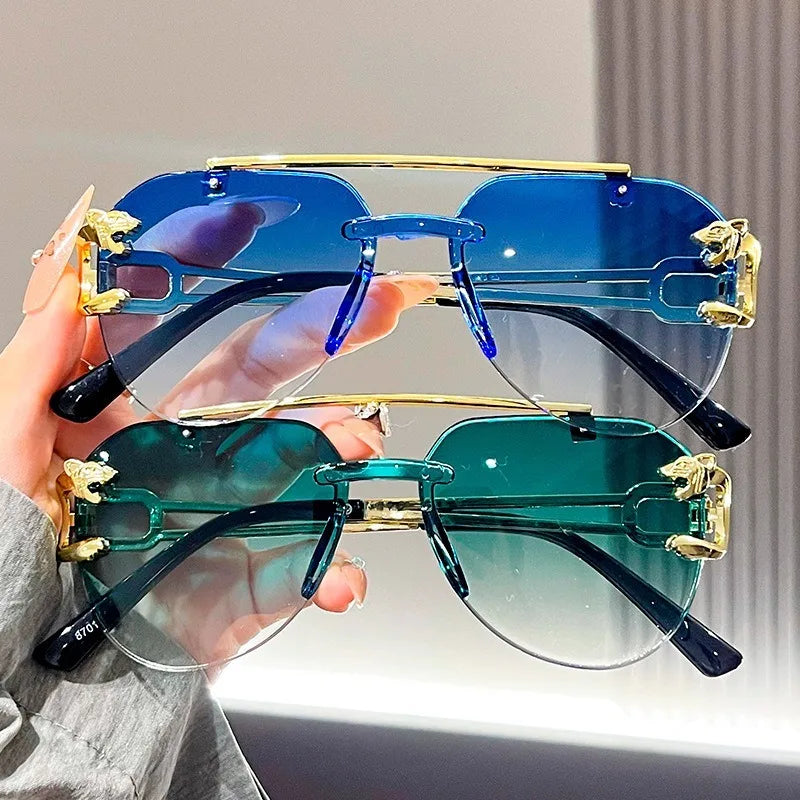 Gafas de sol biseladas sin marco Ojos de rana Color degra...