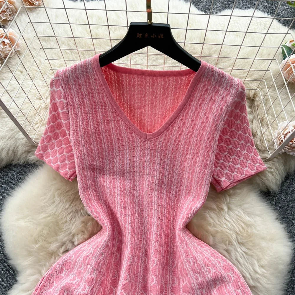 YuooMuoo Vestido Corto de Punto con Corte en A, Estilo Ch...