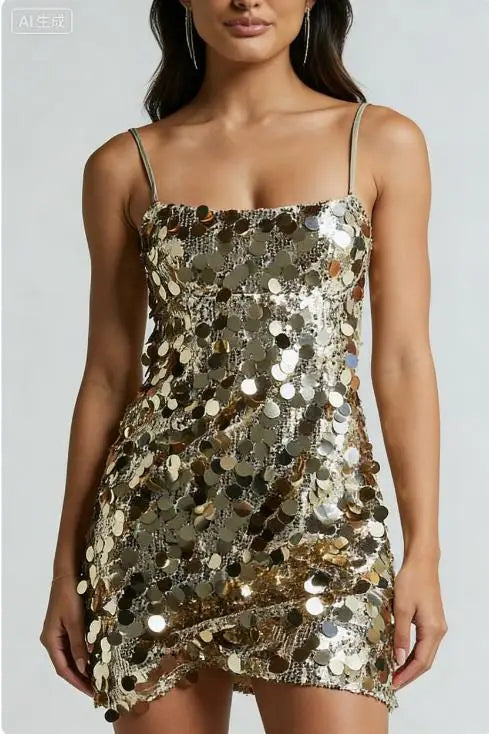 Vestido Mini Brillante para Mujer con Lentejuelas Bordada...