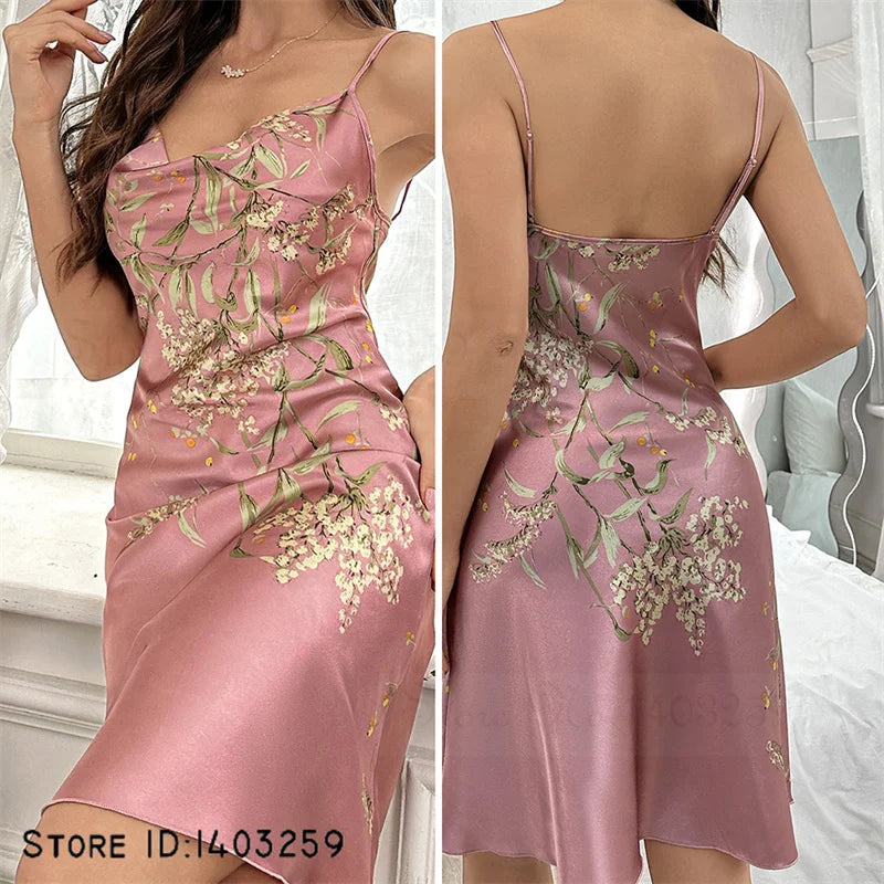 Silk chemise nightgown for women with kimono-style robe, featuring smooth satin fabric and elegant design by Corporación Turística.
