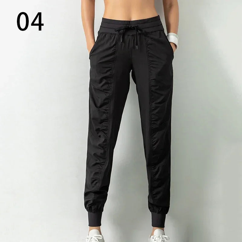 Pantalones de chándal de tela con cordón para correr, pan...