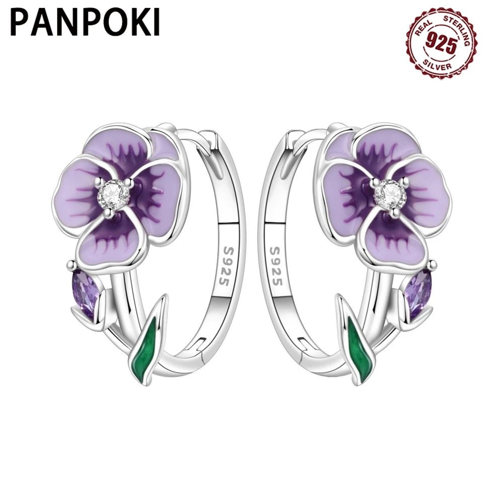 PANPOKI Original Plata de Ley 925 pendientes de flores vi...