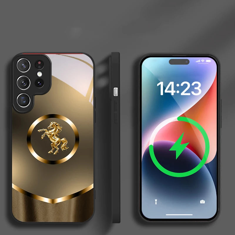 Transparent glass phone case with a gold gradient design for a stylish look, suitable for various smartphone models.