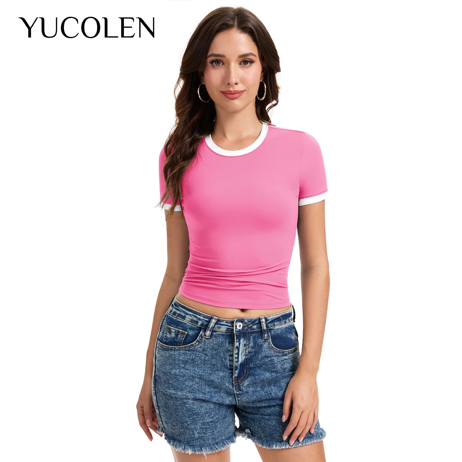 YUCOLEN Camiseta Corta Y2K para Mujer, Cuello Redondo, Ma...