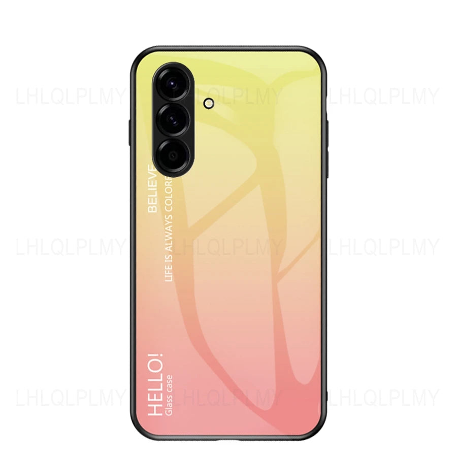 Tempered glass gradient phone case for Samsung Galaxy, clear with a colorful fade, designed by Corporación Turística.