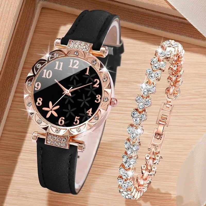 AAARose - Juego de Reloj de Cuero Negro y Oro Rosa para M...