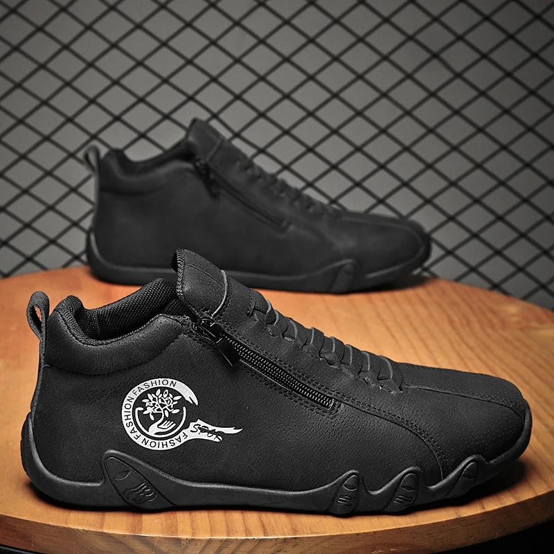 Nuevos botines para hombre, zapatillas altas de suela bla...